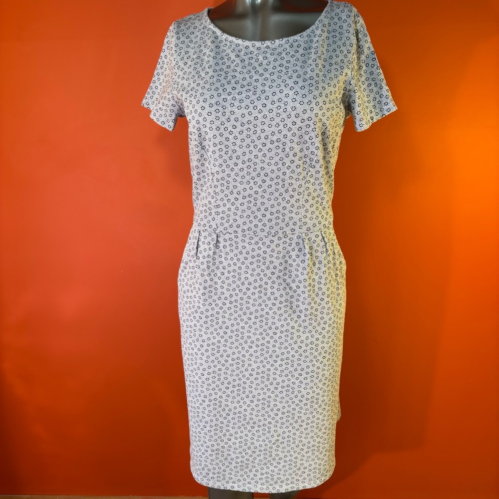 Boden Phoebe Gray & Blue Tiny Flower Patterned Midi Dress